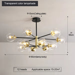 suspension lumineuse moderne boules sphériques translucides noir doré led echangement facile