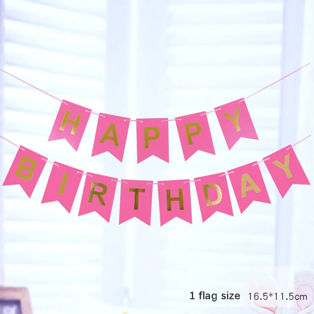 guirlande festivités anniversaire fanions lettres happy birthday couleurs rose bleu vert festive
