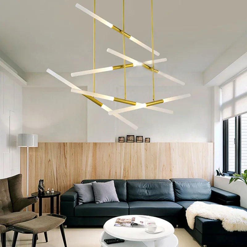 suspension lumineuse moderne blanc doré lignes horizontales diagonales sans ombre led encastré chambre salon