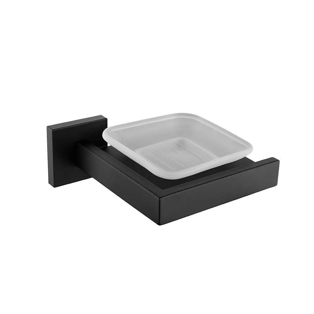 accessoires salle bain noir porte serviette porte savon moderne lisse inoxydable brossé fixations