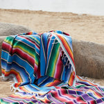 serviette plage multicolore rayures horizontales boho chic grande couverture pique nique voyage maison