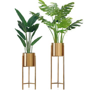 Pot de fleur en métal doré pour plante verte d'intérieur - Décoration salon élégante