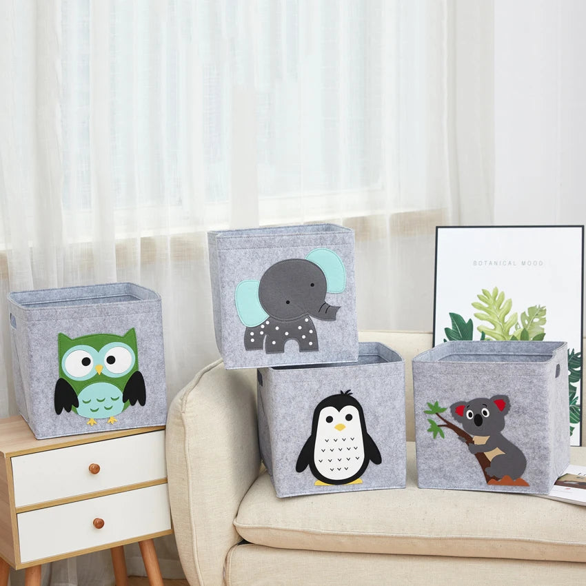 boîtes rangement enfant animaux imprimés moderne pliables poignées gris clair capacité importante respectueux environnement
