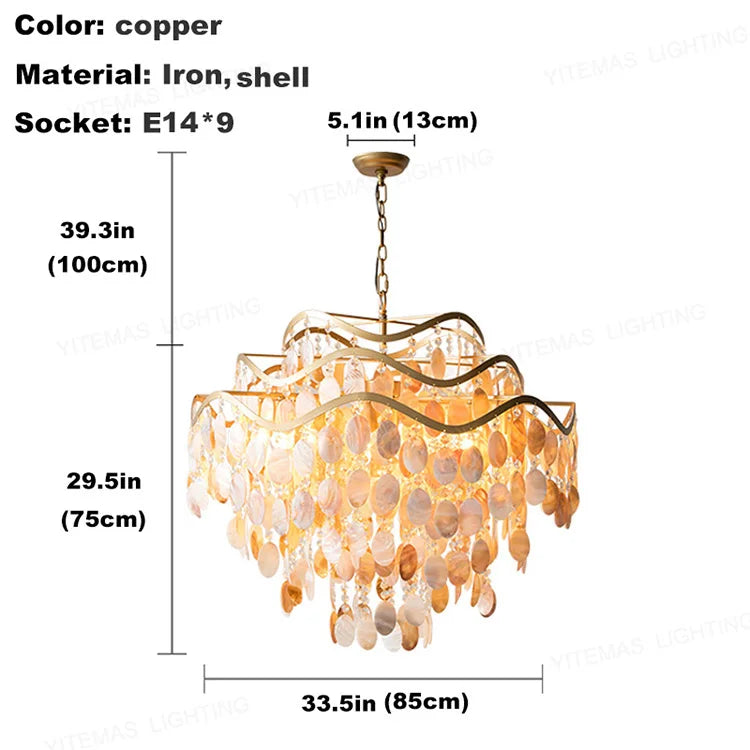 chandelier cuivre coquillages cristaux suspension moderne bohème lumières lumières lumières