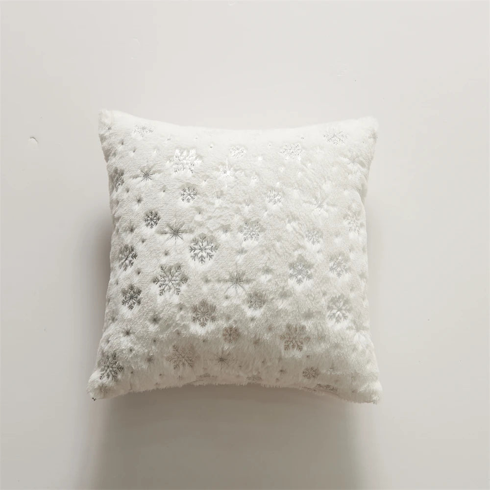 décoration maison flocons neige coussin peluche hiver rouge blanc rose gris beige festive