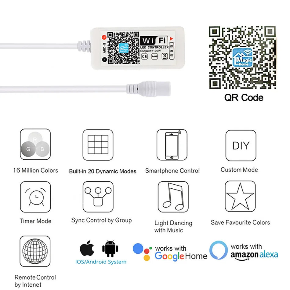 contrôleur led wifi rgbw adhésif moderne télécommande ir qr code blanc technologie bluetooth