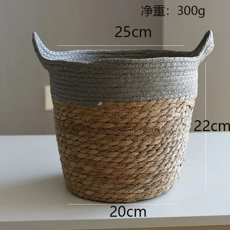 panier tissé main fibre naturelle vert clair beige rustique réutilisable respectueux environnement pliable rangement