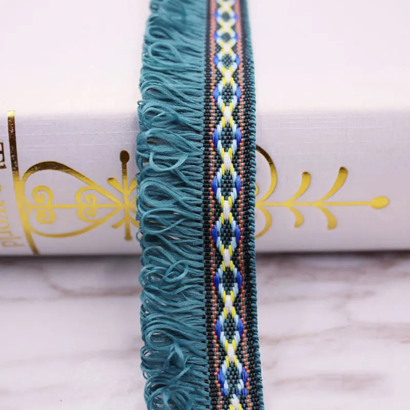 rubans jacquard franges motifs géométriques bleu rouge blanc rose ethnique boho chic opaques decoration