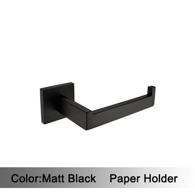 accessoires salle bain noir mat moderne porte serviettes rouleau papier savon