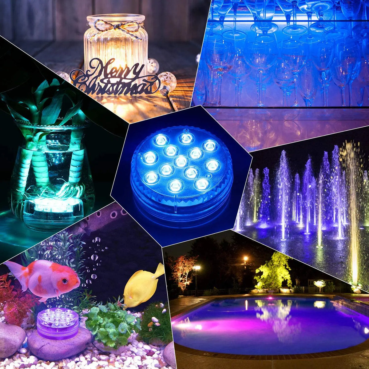 lampe led submersible ip68 13 diodes ronde transparente moderne aimant tasse succion piscine étang