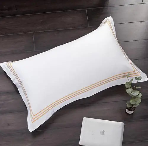taies d'oreiller coton blanc rayures lit respectueux environnement classique cặp đôi
