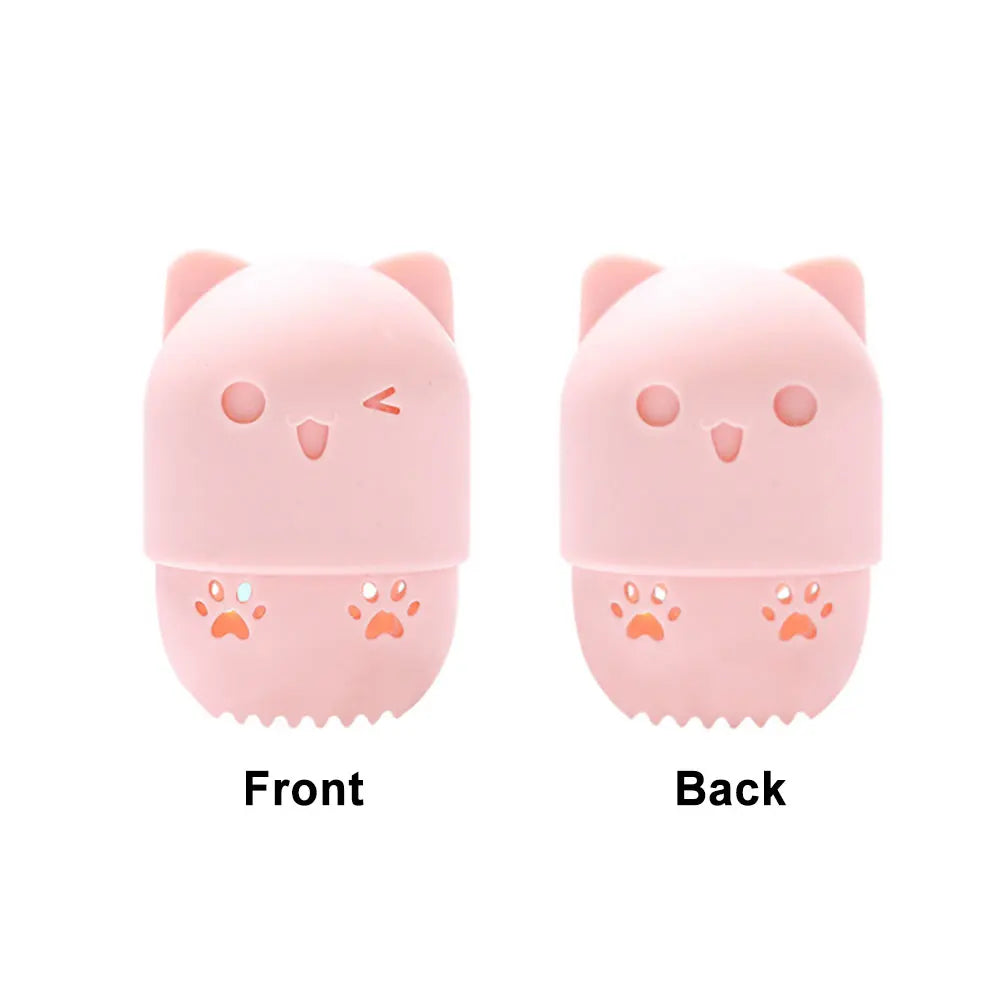 pot savon silicone rose bleu violet animalier brosse nettoyage intégrée texture douce patte chat