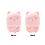 pot savon silicone rose bleu violet animalier brosse nettoyage intégrée texture douce patte chat