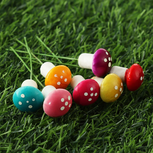 champignons décoratifs artificiels stylés rouge blanc bleu orange violet taches blanches fil fer opaques