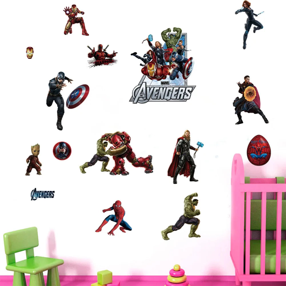 sticker mural super héros avengers personnages floral pop art moderne chambre salon