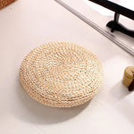 coussin sol rond tissé motifs circulaires paille souple opaque naturel 30cm 40cm