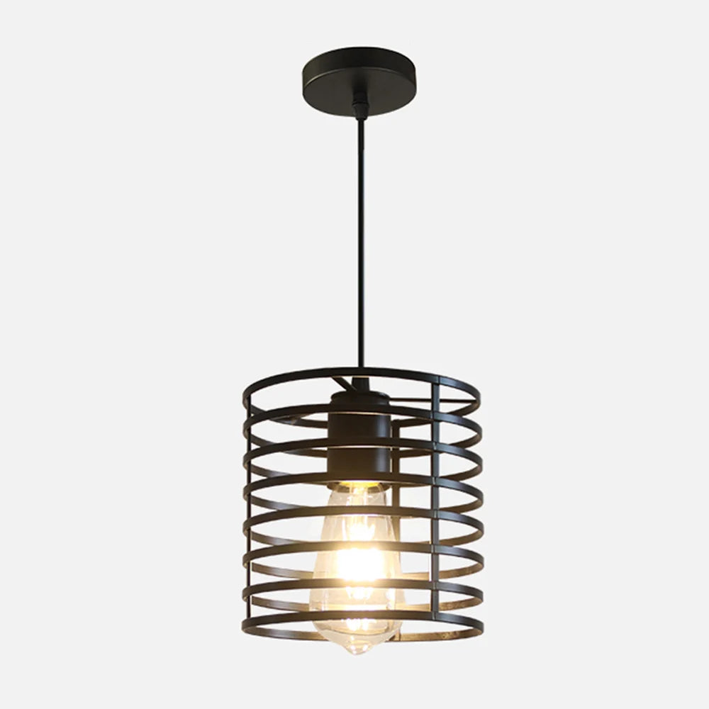 lumière suspendue industrielle spirale métallique noire ampoule jaune e27 vintage loft