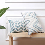 coussin decoratif bleu blanc motif geometrique moderne boho chic amovible lavable tassel adhésif coton