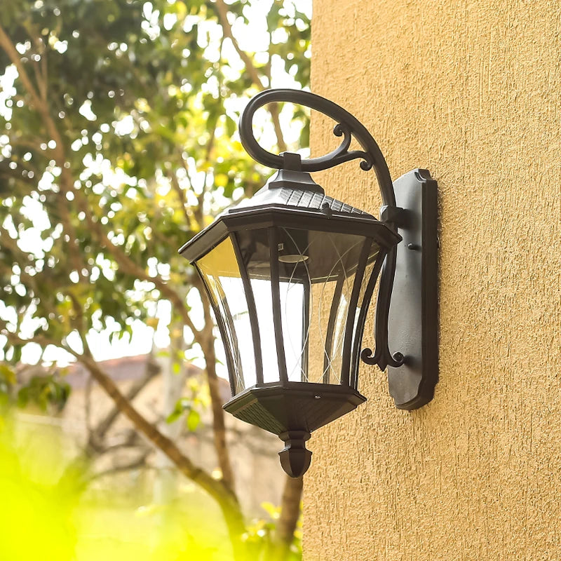 Lampe murale extérieure bronze noir texture bois grillage transparent classique rustique ampoule verre base