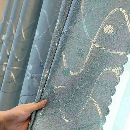 Rideau bleu motif jacquard