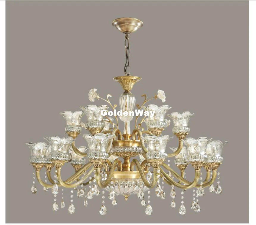 lustre cristal doré fleur transparent classique 18 bras suspension chambre salon