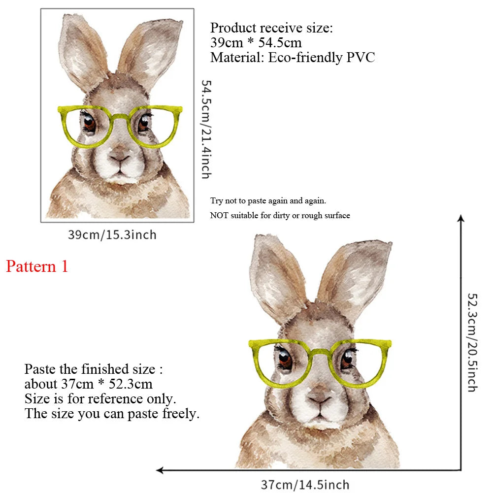 autocollant mural lapin lunettes fleurs chambre enfant couleur rose beige vert illustration original opaque