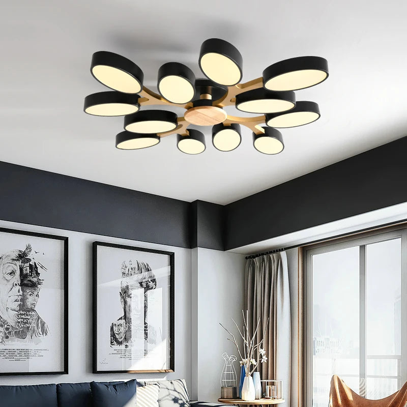 plafonnier moderne bois naturel gris blanc circulaire contemporain opacité(touches marche/arrêt) LED 6sources 2000 82000lm