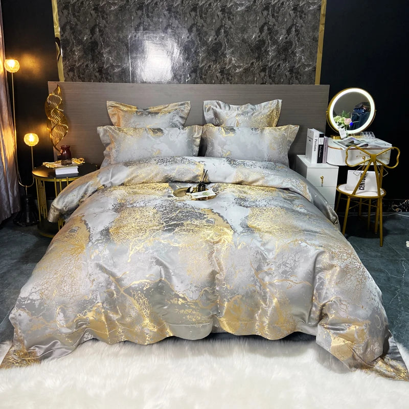 ensemble literie moderne noir or brillant couvre lit taies oreiller king size