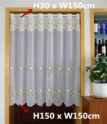 rideau blanc brodé fleurs or transparent classique fenêtre H30 W150 H90 W150 H75 W150
