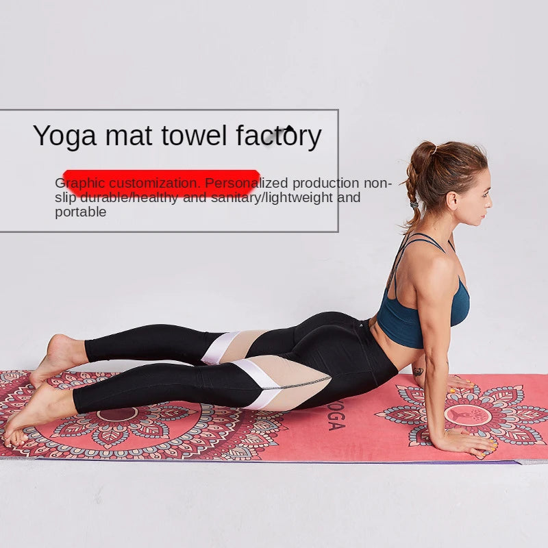 tapis yoga double couche non glissant bleu marine motifs floraux moderne 185x63cm yoga fitness
