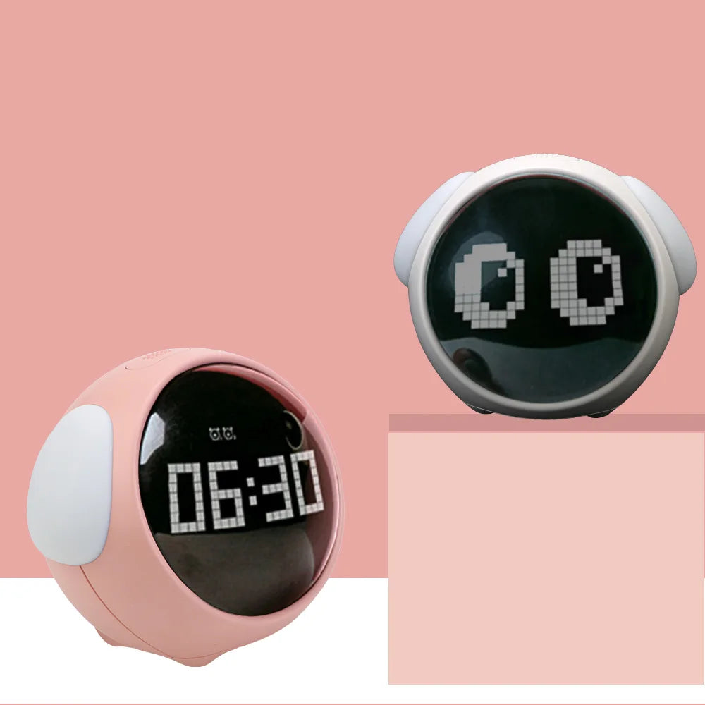 horloge numérique moderne rose noir affichage led luminoise boutons réglages alarme.volume