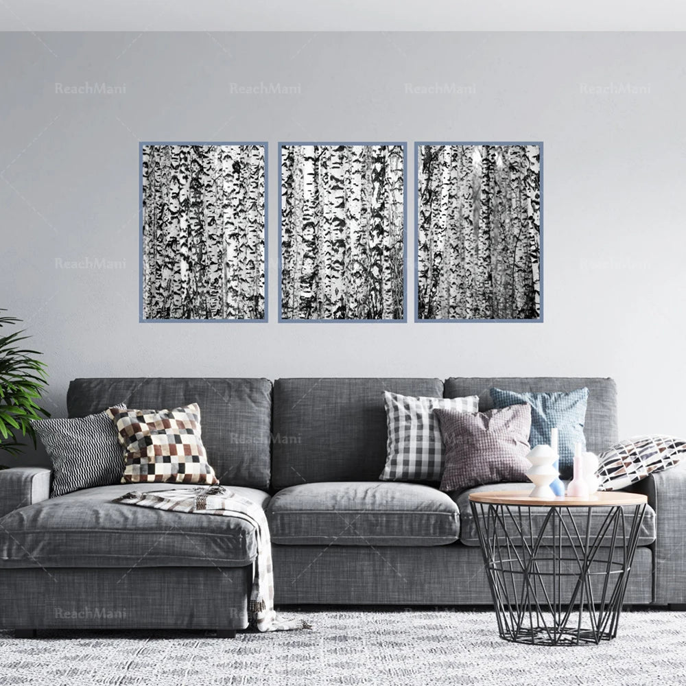 toile art moderne forêt bois noir blanc cadre bois décoration murale nature intérieure