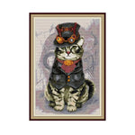 kits broderie point croix chats steampunk multicolore jaune rouge vert orange rose coton toile
