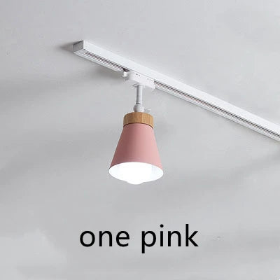 Spot lumineux moderne conique bois métal blanc noir gris vert jaune rose tringle