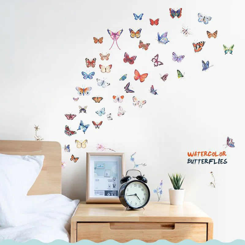 sticker mural papillons aquarelle moderne multicolore adhésif résistant eau salon chambre décoration intérieure
