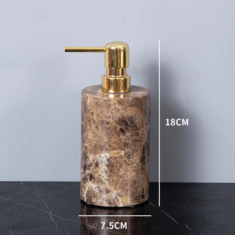 ensemble salle bain marbre brun distributeur savon porte brosse dents boîte mouchoirs