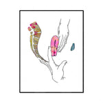 Une représentation artistique et colorée d'un poisson et de formes organiques.