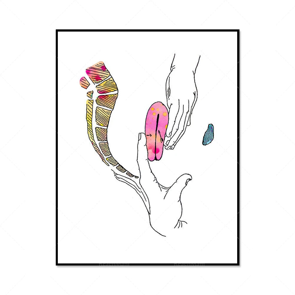 Une représentation artistique et colorée d'un poisson et de formes organiques.