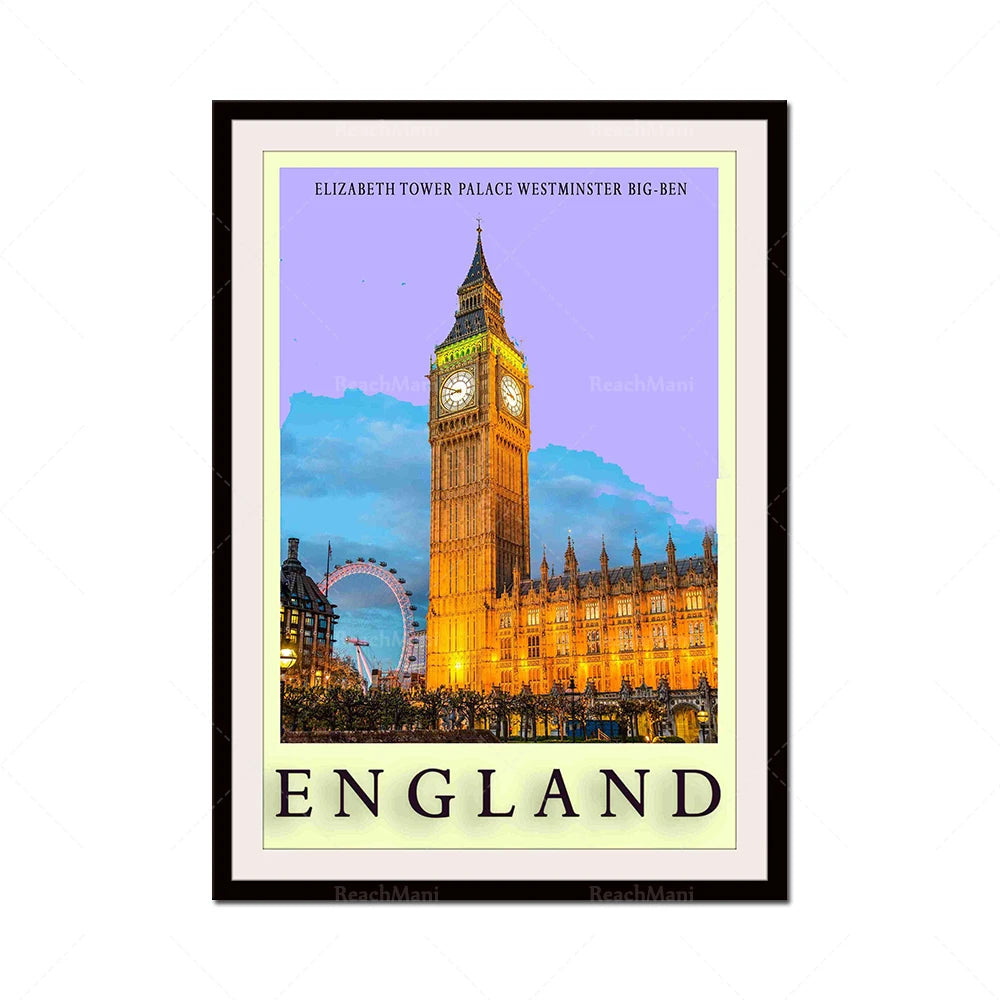 La majestueuse tour de l'Horloge Elizabeth du palais de Westminster et le célèbre Big Ben sur un fond coloré représentent l'Angleterre, symbole de son patrimoine architectural emblématique.