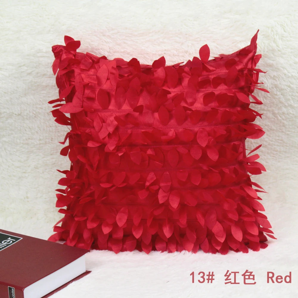 coussin carré brodé motif feuilles moderne poly couleur gris vert rouge violet