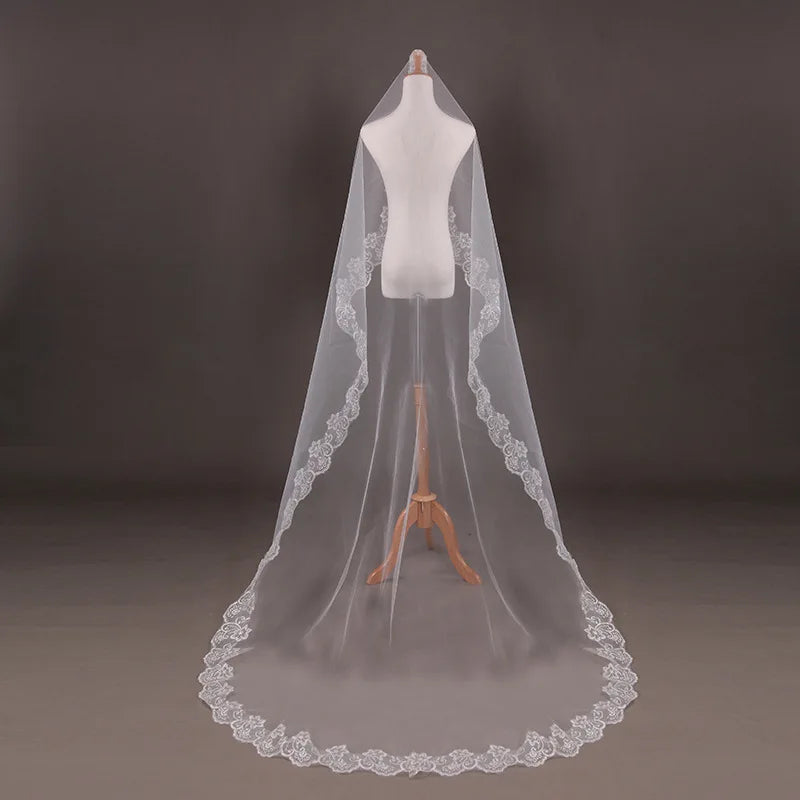 voile mariée blanc dentelle polyester classique bord appliqué femme translucide adultère unique