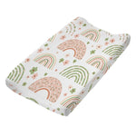housse matelas langer coton feuilles tropicales moderne vert rose bleu blanc