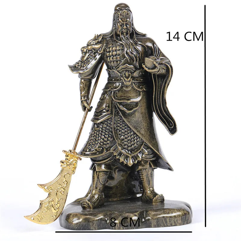 statue bouddha guan gong bronze armure historique décoration maison épée dorée résine feng shui