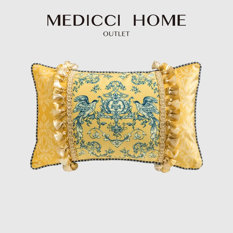 coussin jaune motif floral bleu classique tissu polyester respectueux environnement maison decoration adhésif