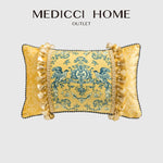 coussin jaune motif floral bleu classique tissu polyester respectueux environnement maison decoration adhésif