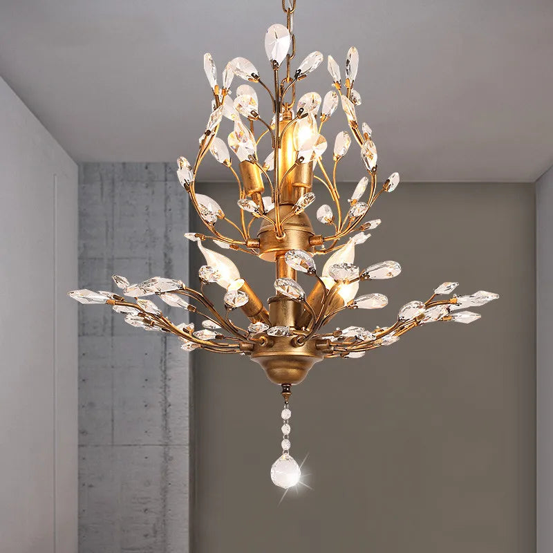 lustre moderne branches cristal chrome doré éclairage intérieur salon chambre boutique