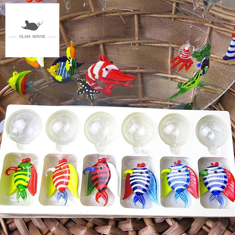 boules noel verre poissons decoratives transparentes artisanal animaux poissons colorés festive