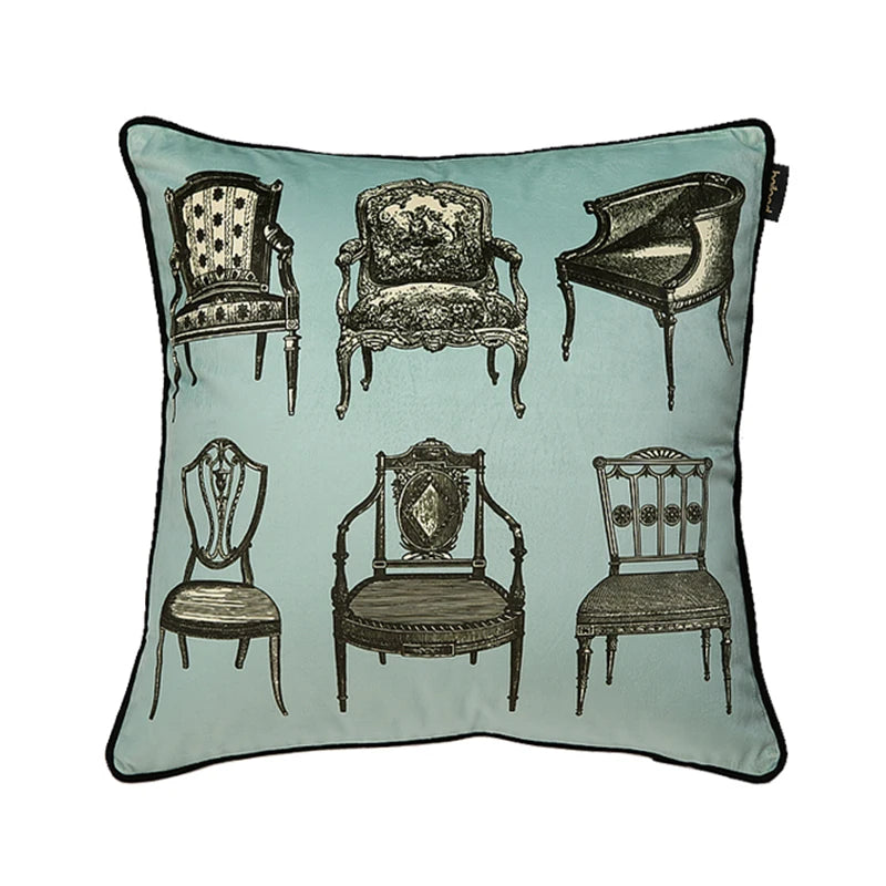 taies d'oreiller blanc motif vintage chaises maison 45x45cm 50x50cm polyester respectueux environnement