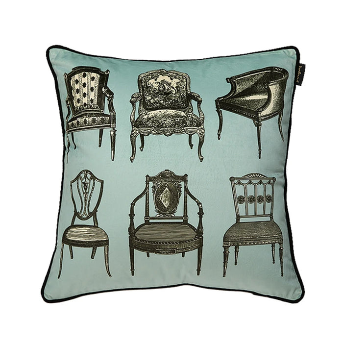 taies d'oreiller blanc motif vintage chaises maison 45x45cm 50x50cm polyester respectueux environnement