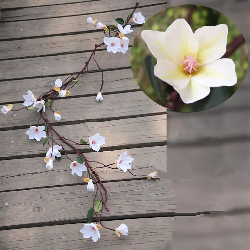 guirlande fleurs artificielles magnolia blanc rose vert intérieur décoration naturelle festive maison engagement pré